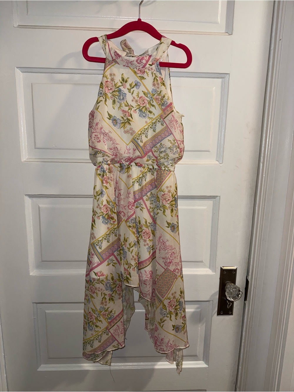 Girls Floral Halter Dress in Cream and Pink